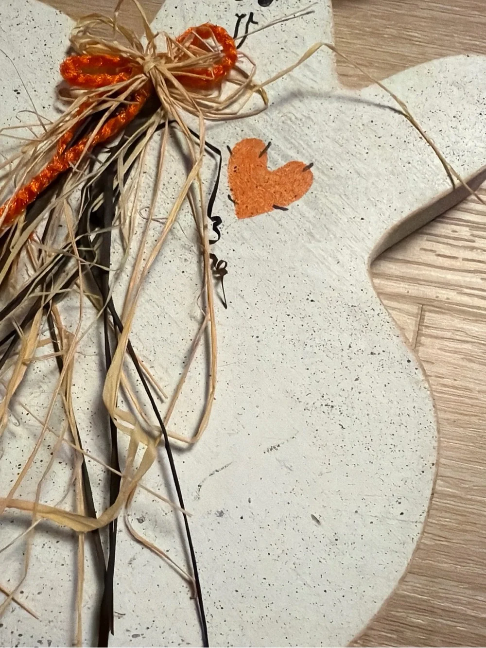 Handmade Rustic Wooden Ghost Hanging Decoration with Raffia Bow Halloween 9”